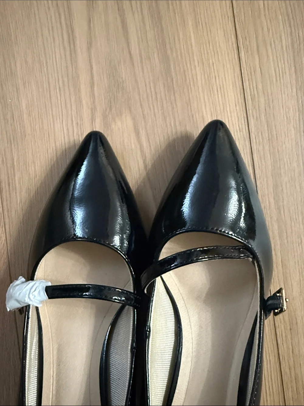 Black Patent Mary Jane Pointed Toe Kitten Heels